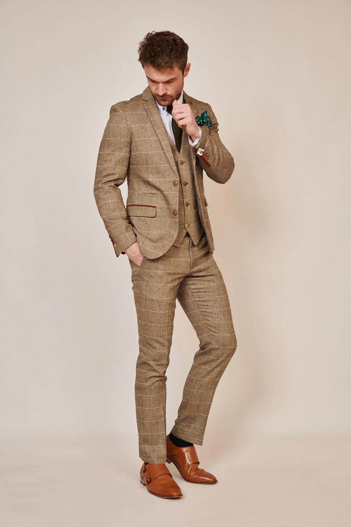 The WHU Collection - TED Tan Tweed Check Three Piece Suit As Worn By Lukasz Fabianski